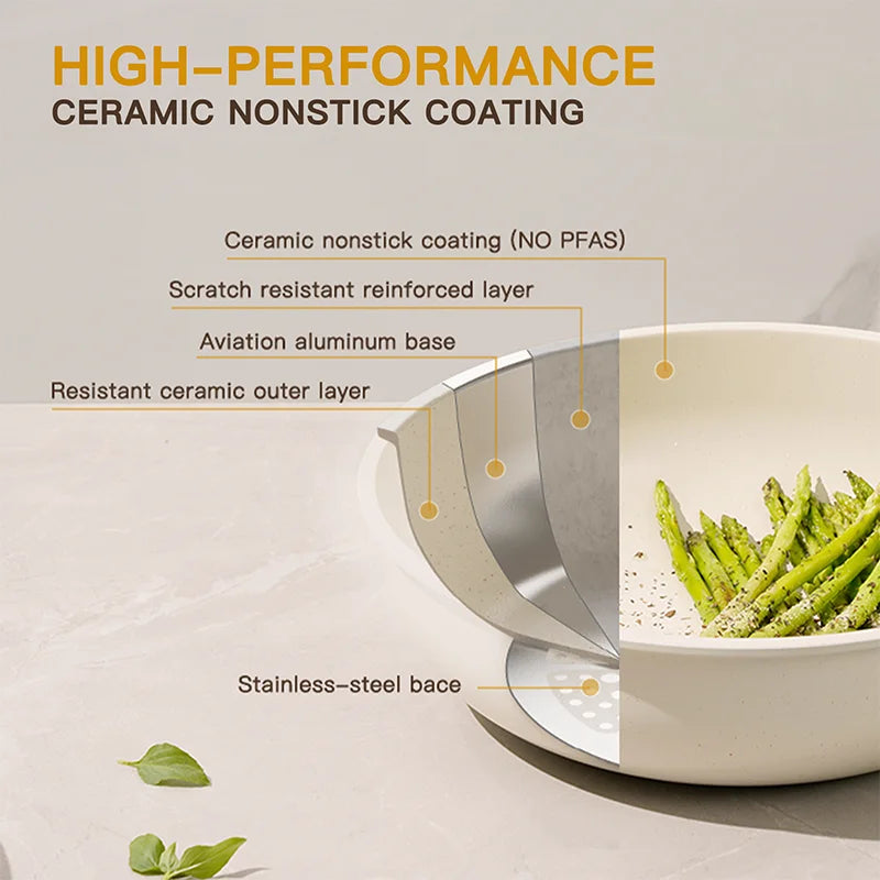 Astercook Ceramic Pots and Pans Set with Sensor Handles