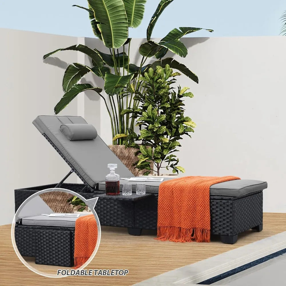 Outdoor Chaise Lounge Chairs for Outside Patio Furniture Set of 2 Wicker Recliner Black