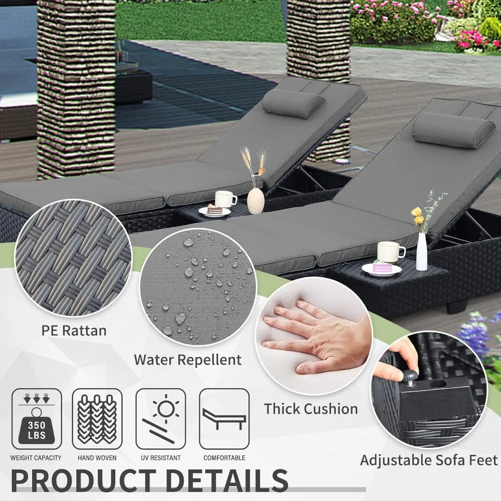 Outdoor Chaise Lounge Chairs for Outside Patio Furniture Set of 2 Wicker Recliner Black