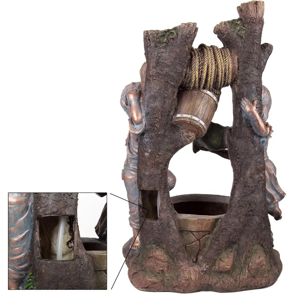 Outdoor Fountain With Cascading Waterfall And LED Lights