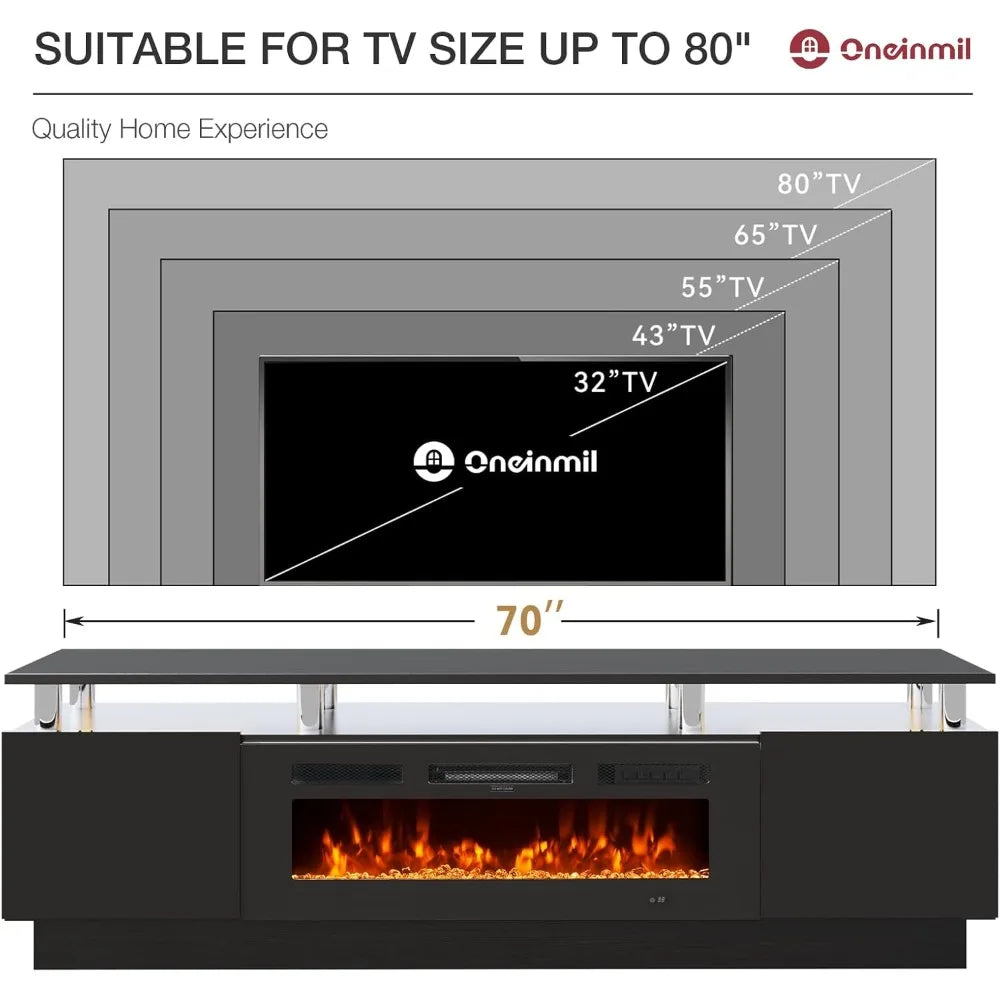 Fireplace TV Stand with 36" Fireplace, 70" Modern Electric Floating TV Stands Wall Mounted, TV Console Cabinet High Gloss Enter