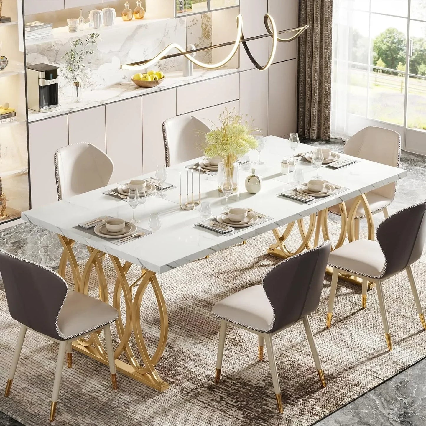 Modern 63 Inch Rectangular Dining Table For Four To Six