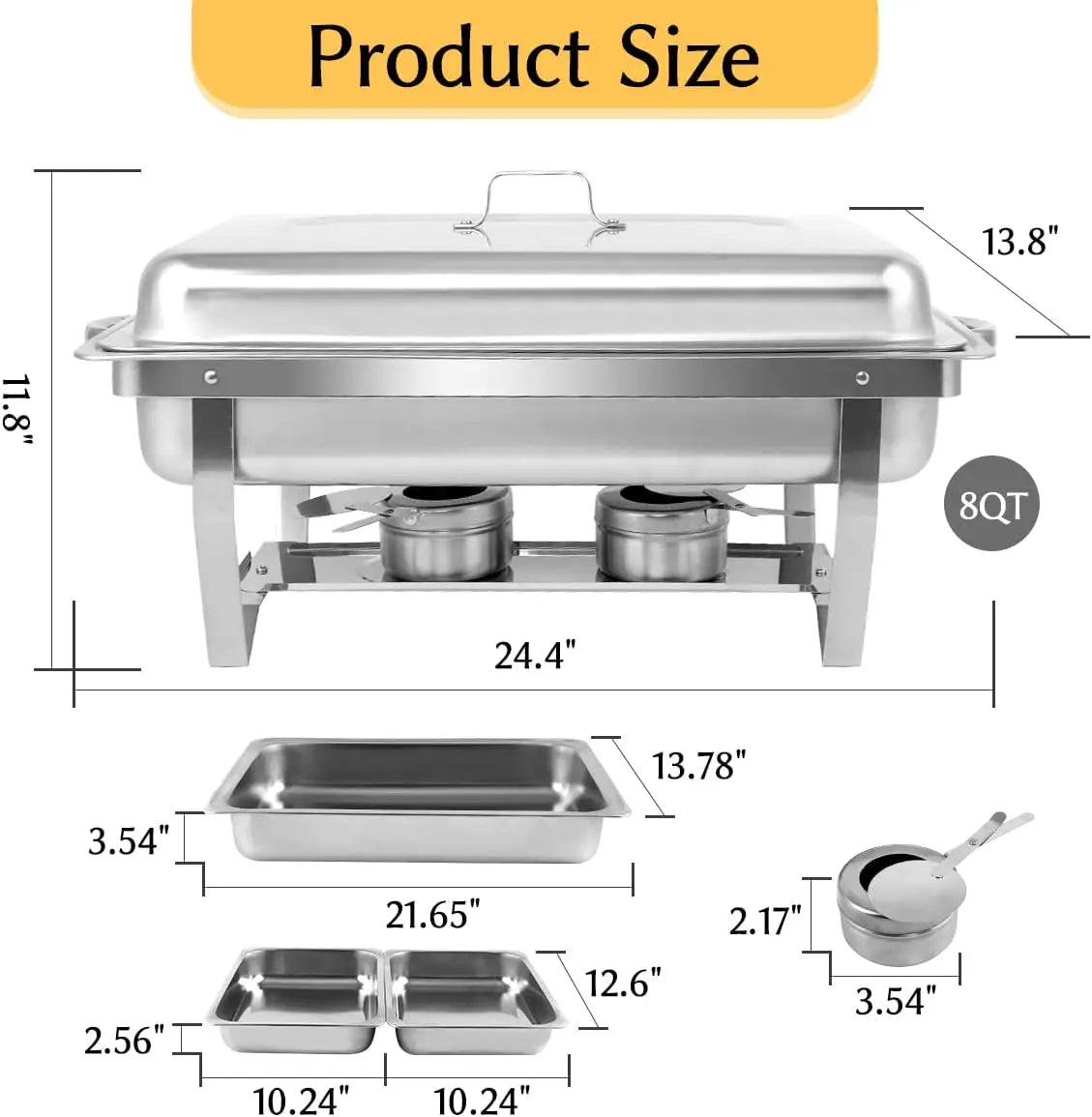 Snowtaros 4 Pack 8Qt Chafing Dish Set Stainless Warmer