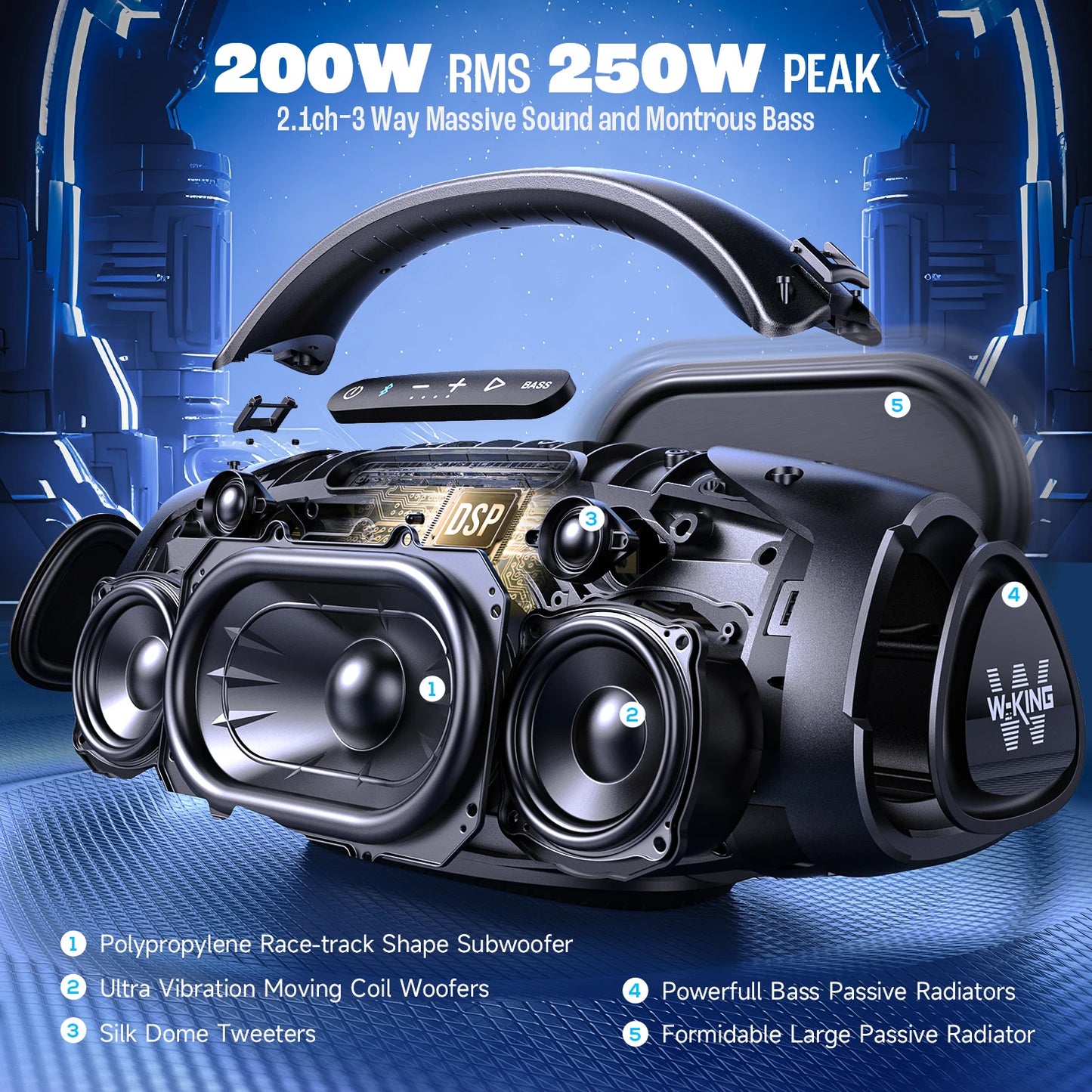 W King 200W RMS Portable Bluetooth Speaker IPX7 Waterproof
