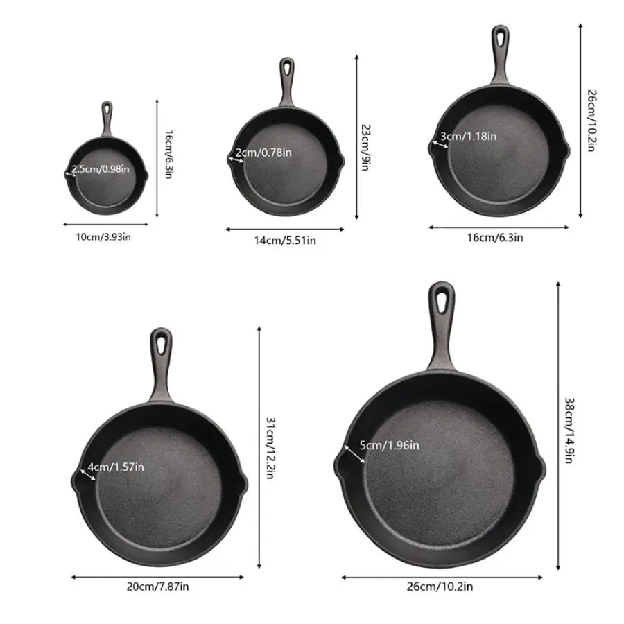 3PCS\4PCS\5pcs Cast Iron Skillet Set, Cast Iron Pan Without Coating Set, 6 Inch/8 Inch/10 Inch Cast Iron Frying Pan, Household P