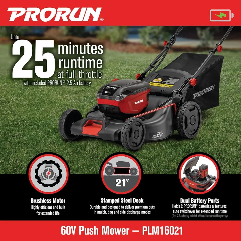 60V Cordless Lawn Mower With 21 Inch Steel Deck Battery