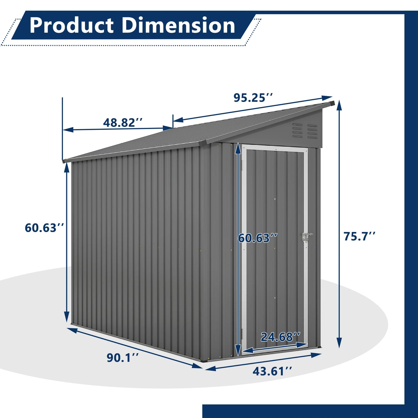 LZBEITEM 4x8 Metal Wall Mounted Garden Storage Shed Grey