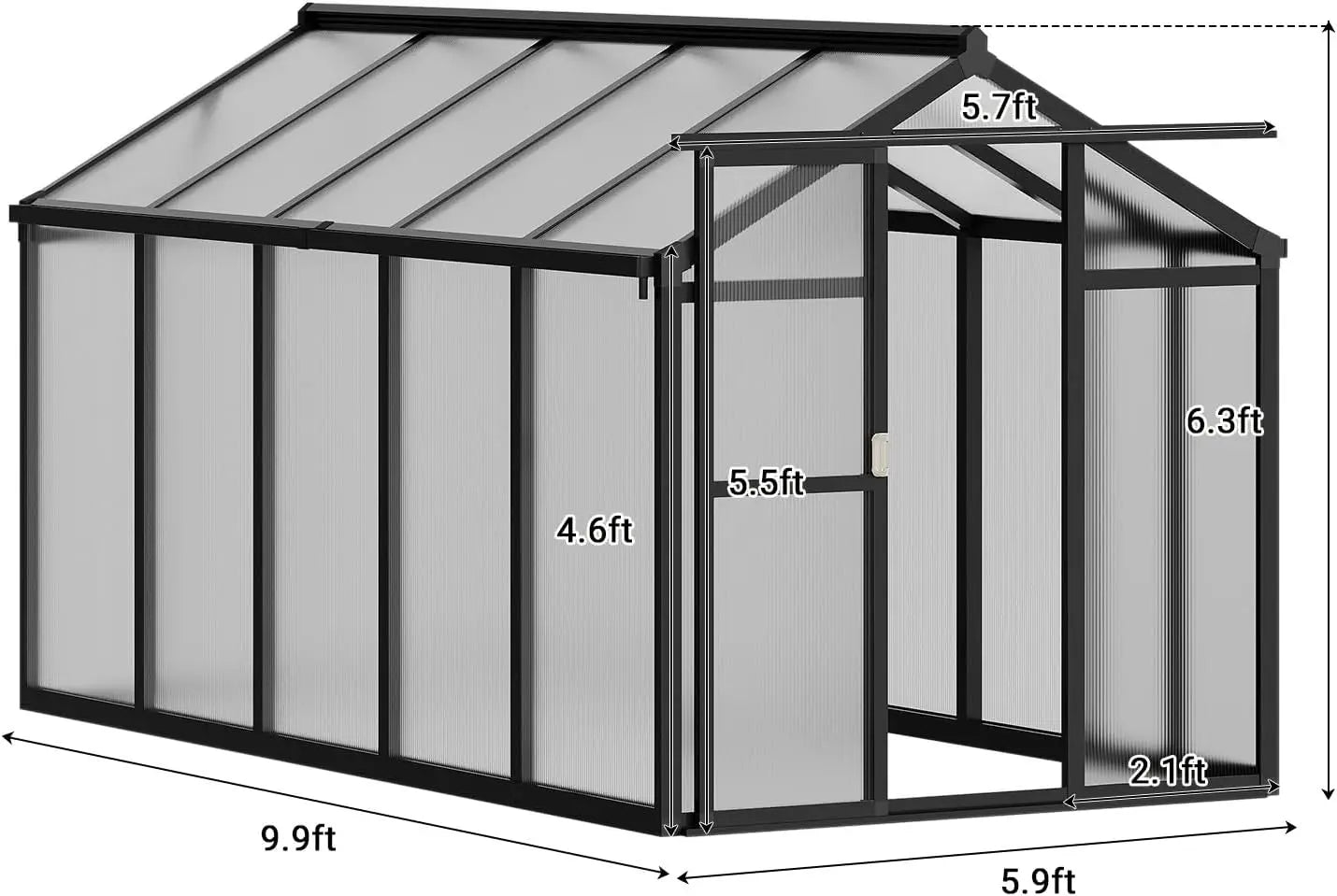 6x10 Ft Outdoor Greenhouse Polycarbonate Quick Setup