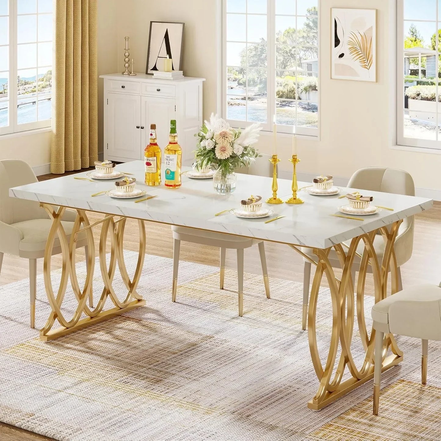 Modern 63 Inch Rectangular Dining Table For Four To Six