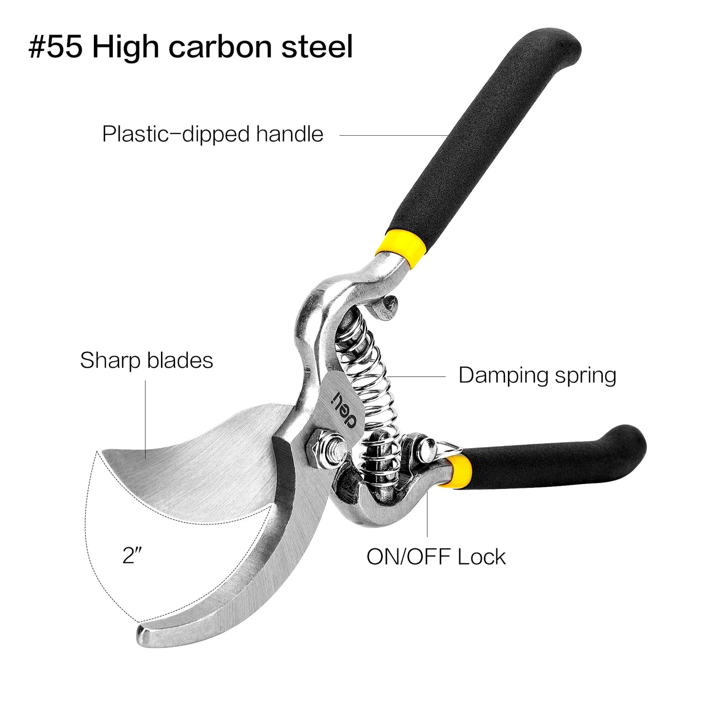Deli 8 Inch Heavy Duty Pruning Shears All Metal Handle