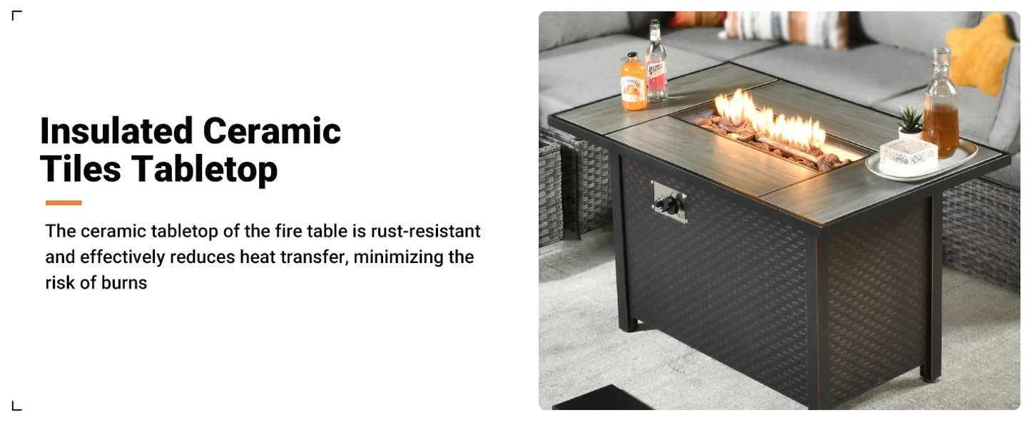 11 Piece Outdoor Patio Set With Fire Pit Table And Wicker