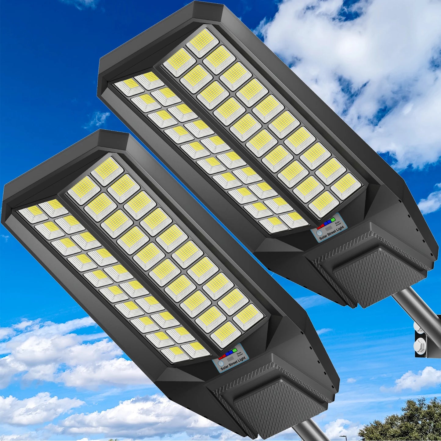 2 Pack 8000W Solar Street Light With Motion Sensor Lamp