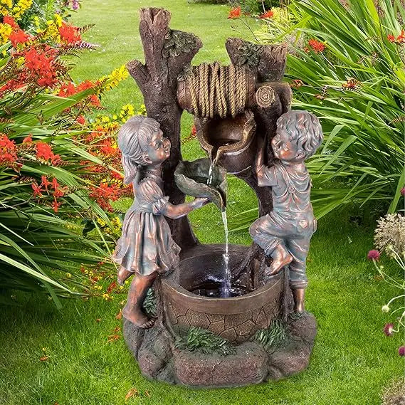 Outdoor Fountain With Cascading Waterfall And LED Lights