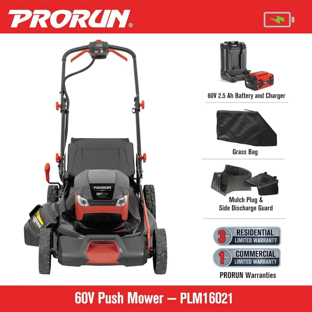 60V Cordless Lawn Mower With 21 Inch Steel Deck Battery