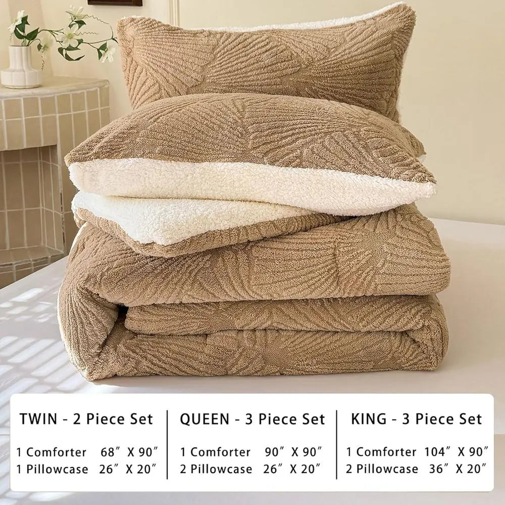 King Size Geometric Quilted Bedding Set 3-Piece Comforter Beige Pillowcases