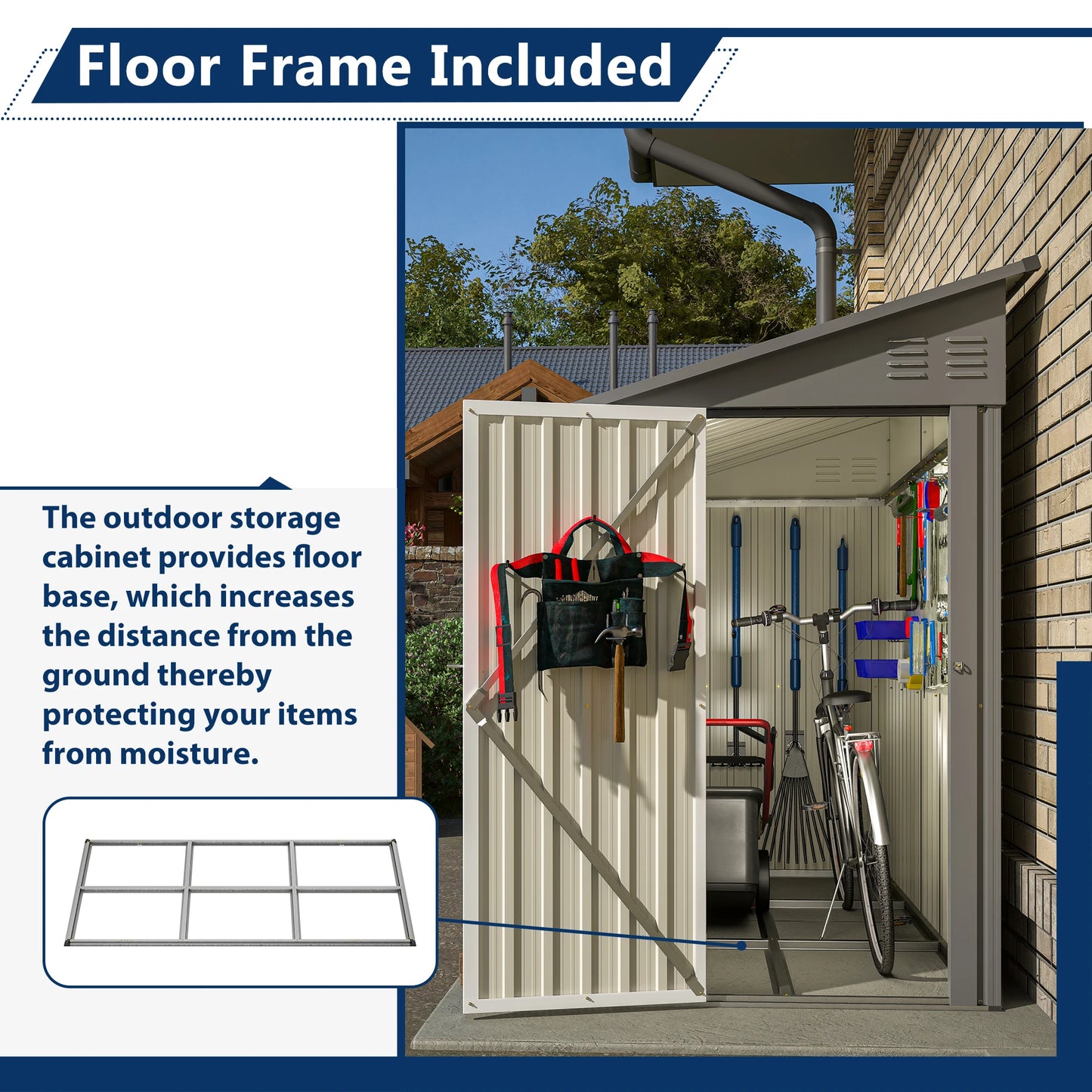LZBEITEM 4x8 Metal Wall Mounted Garden Storage Shed Grey