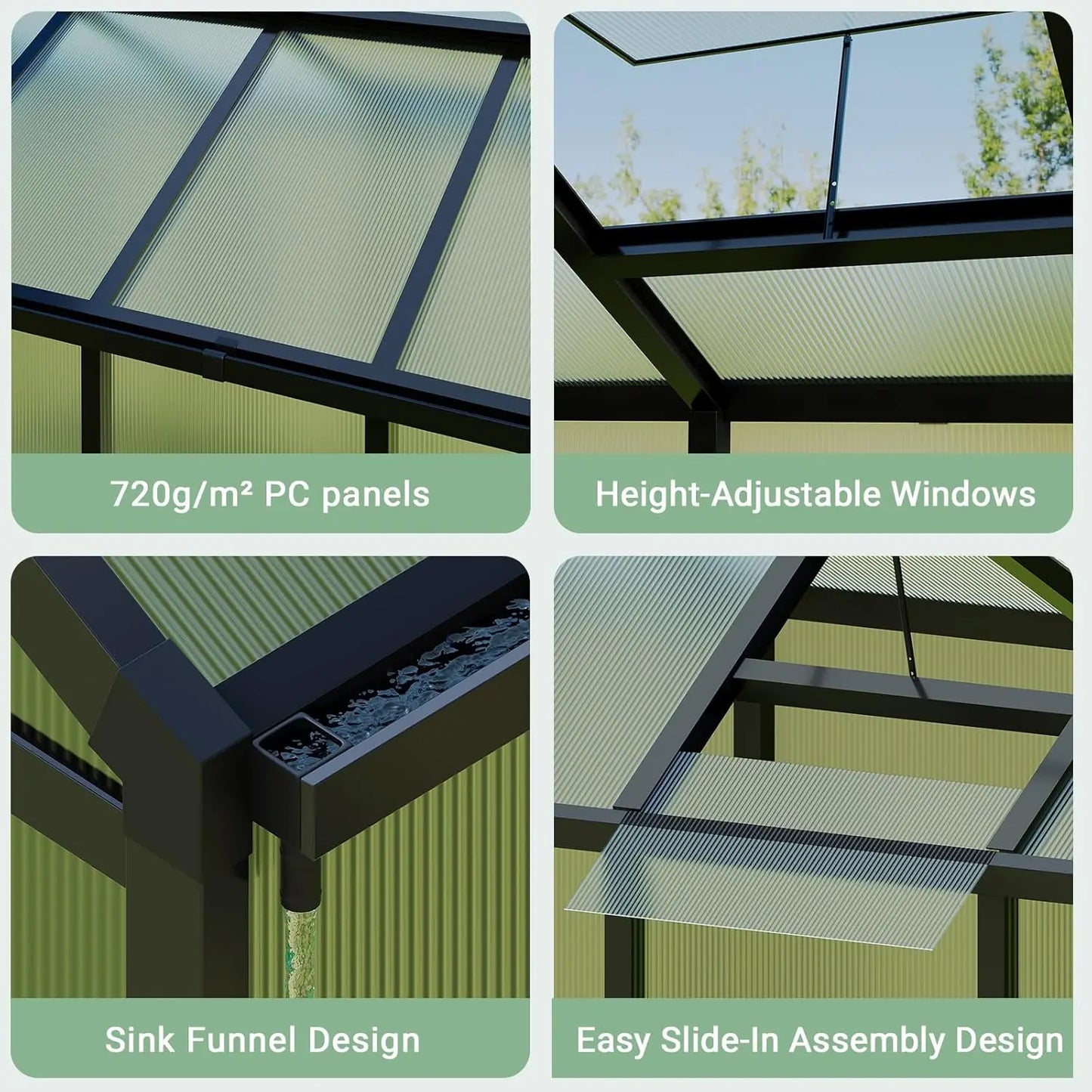 6x10 Ft Outdoor Greenhouse Polycarbonate Quick Setup