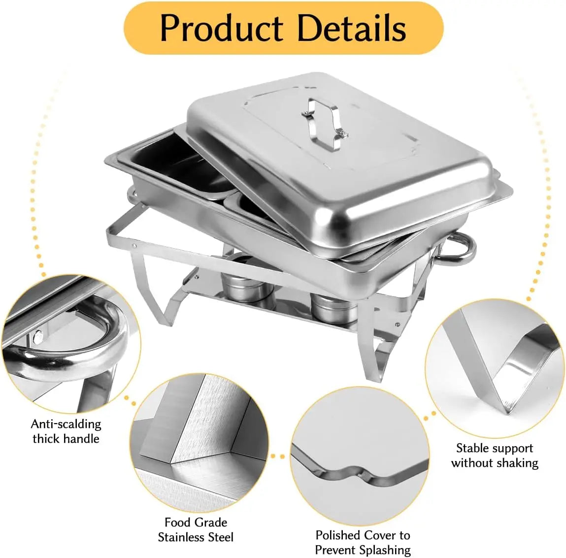 Snowtaros 4 Pack 8Qt Chafing Dish Set Stainless Warmer