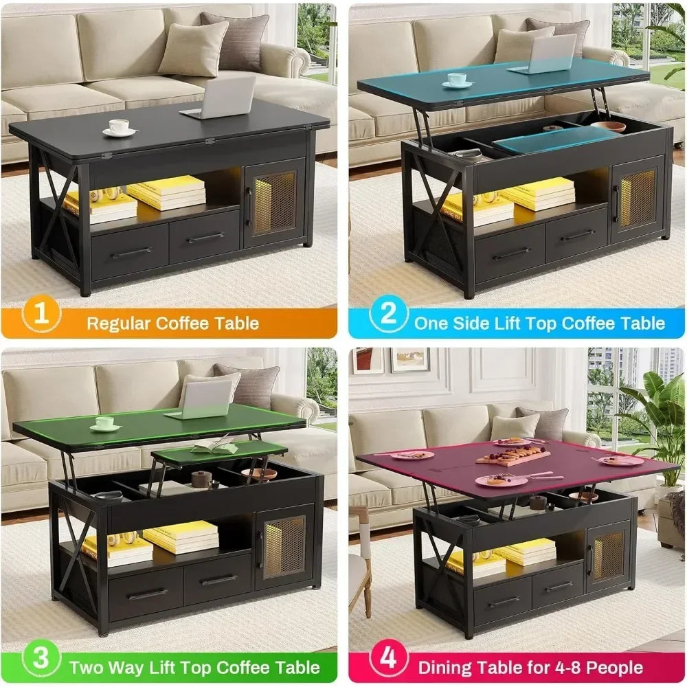 40" Lift Top Coffee Table, 4 in 1 Coffee Tables with Storage Cabinet for Living Room, Small Farmhouse Coffee Table