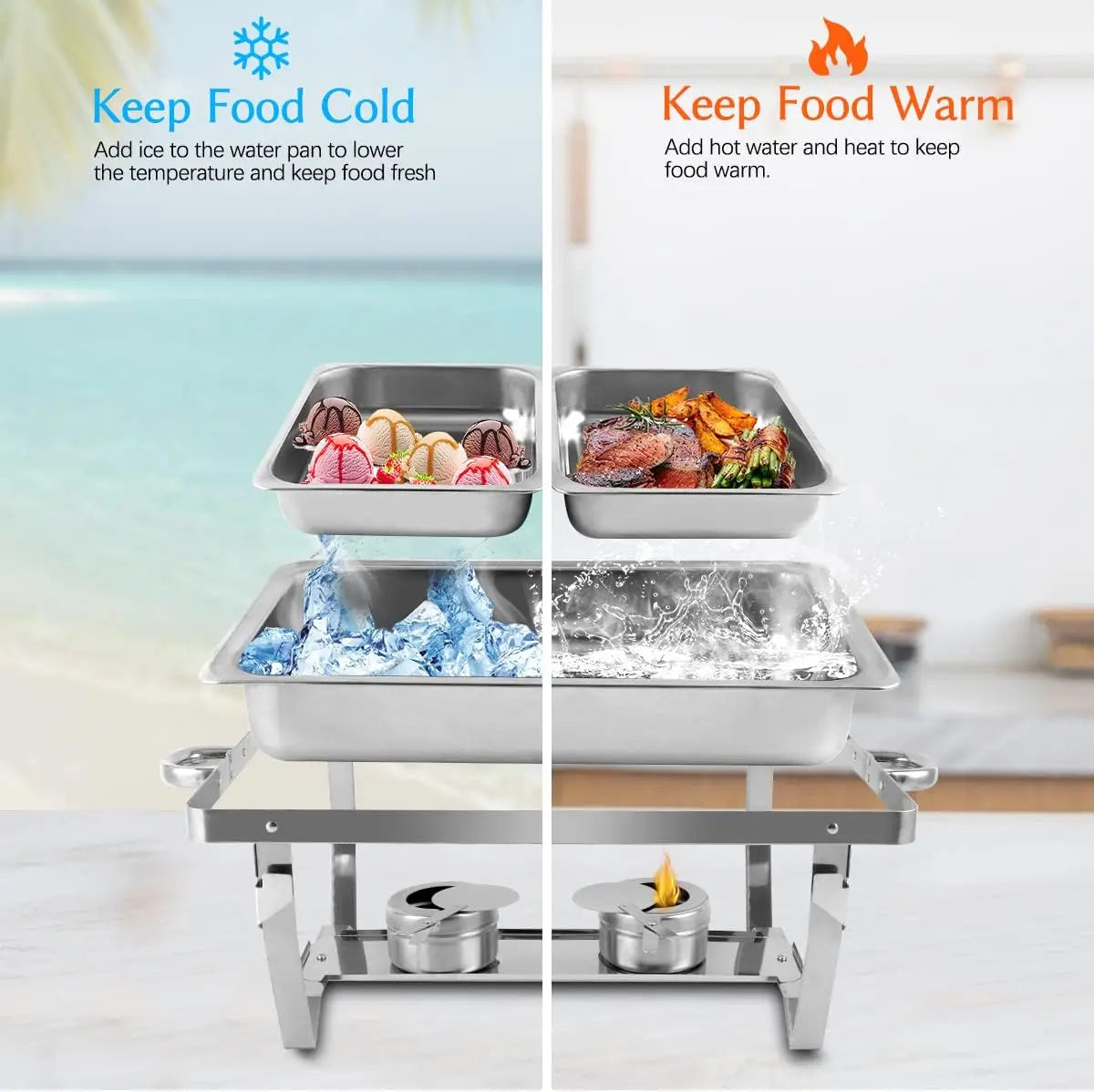 Snowtaros 4 Pack 8Qt Chafing Dish Set Stainless Warmer