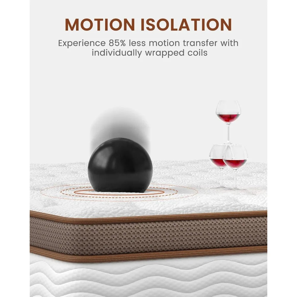 Premium Queen Mattress 12 Inch - Hybrid Mattress with Advanced Pocket Spring Technology - Optimal Spinal Support - Pain Relief