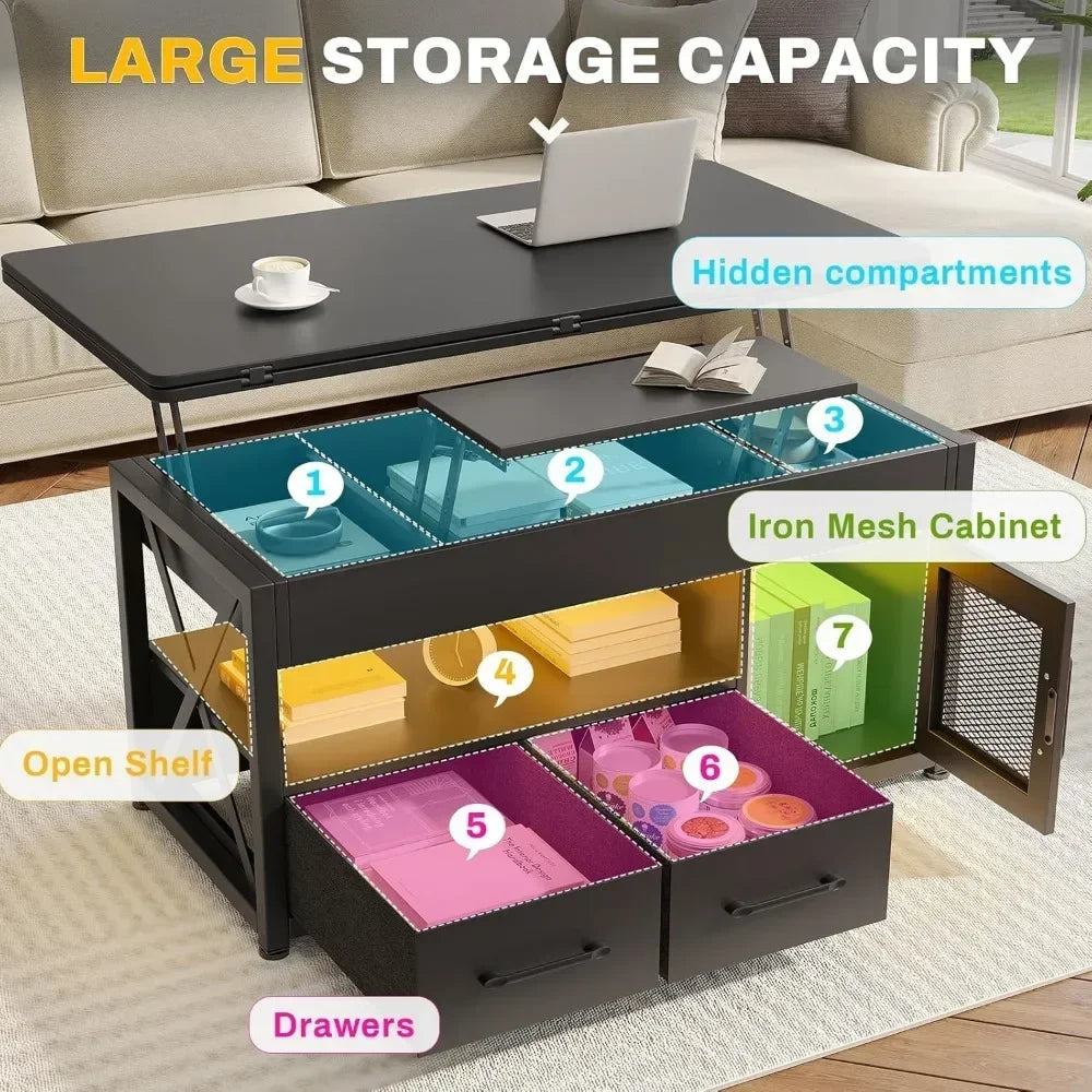 40" Lift Top Coffee Table, 4 in 1 Coffee Tables with Storage Cabinet for Living Room, Small Farmhouse Coffee Table