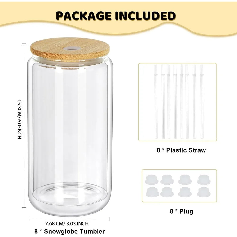 Discount Free Delivery 16 Oz Snow Globe Tumbler, 8 Pack Pre Drilled Sublimation Glass Cup For Glitter Snow Globe Diy, Double W