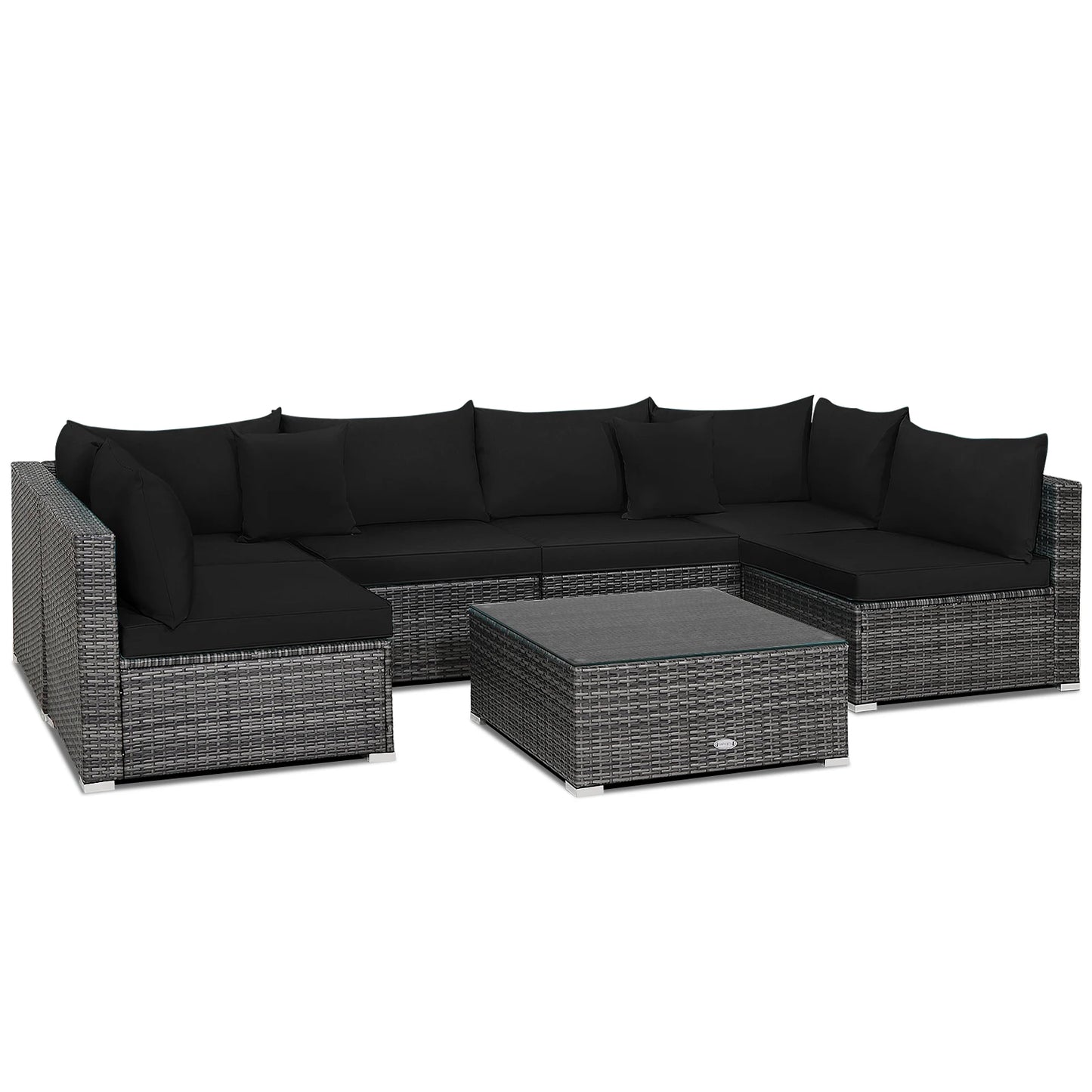 7PCS Patio Rattan Furniture Set Sectional Sofa Cushioned Garden Black
