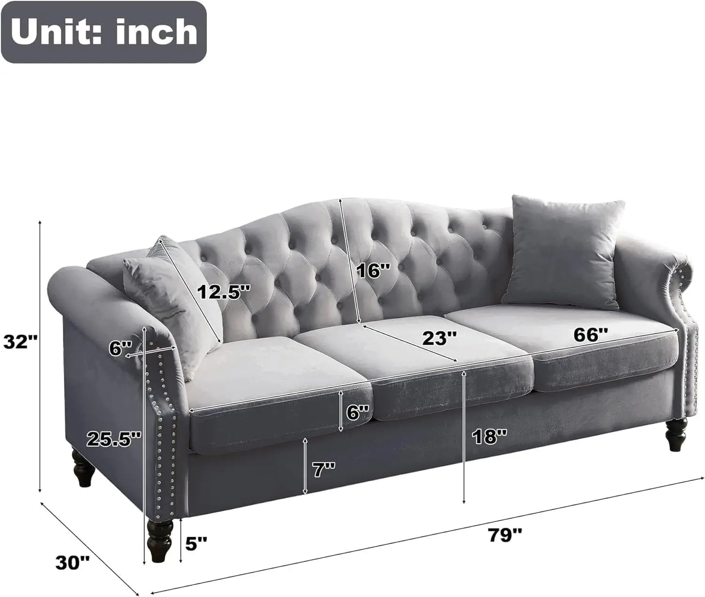 Chesterfield Velvet Sofa Set 3-Seater and Loveseat with Pillows Rolled Arms Nailhead Trim Classic Design Living Room Bedroom