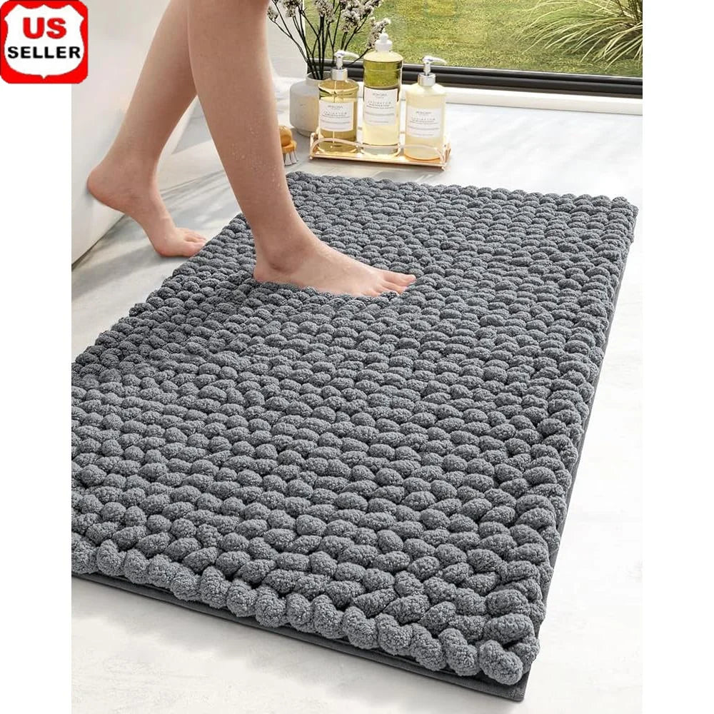 Super Absorbent Chenille Bathroom Rugs Non Slip Thick Plush Mats Washable Shower Floor Carpet Cozy Bathmat Home Use
