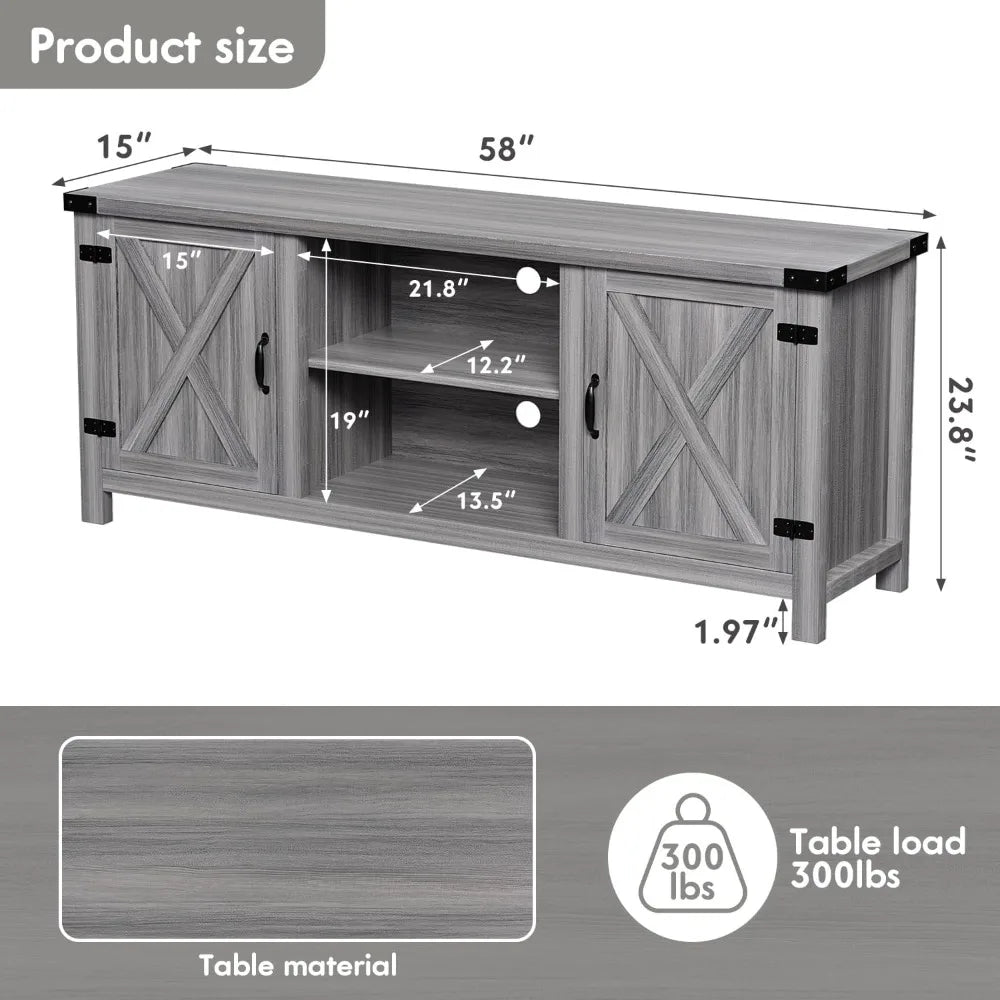 Modern Farmhouse TV Stand with Two Barn Doors and Storage Cabinets,Living Room Furniture,Entertainment Center Console Table