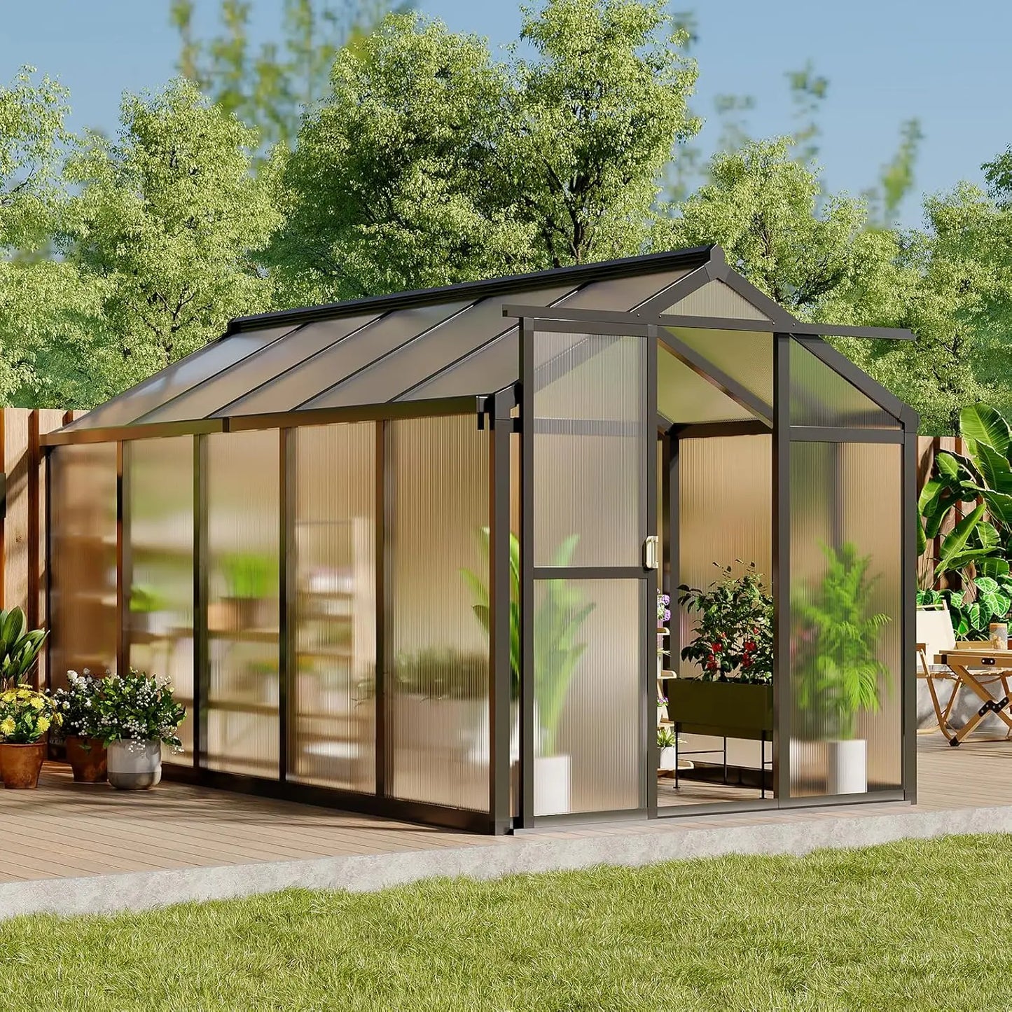6x10 Ft Outdoor Greenhouse Polycarbonate Quick Setup
