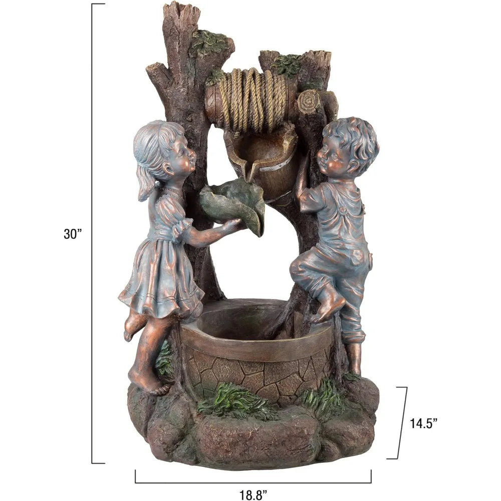 Outdoor Fountain With Cascading Waterfall And LED Lights