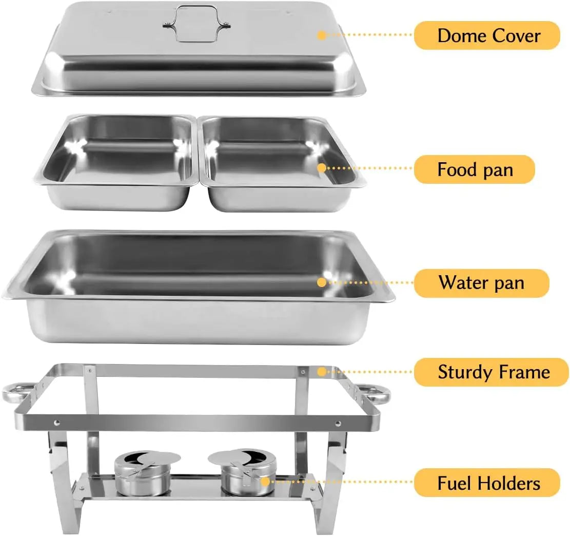 Snowtaros 4 Pack 8Qt Chafing Dish Set Stainless Warmer