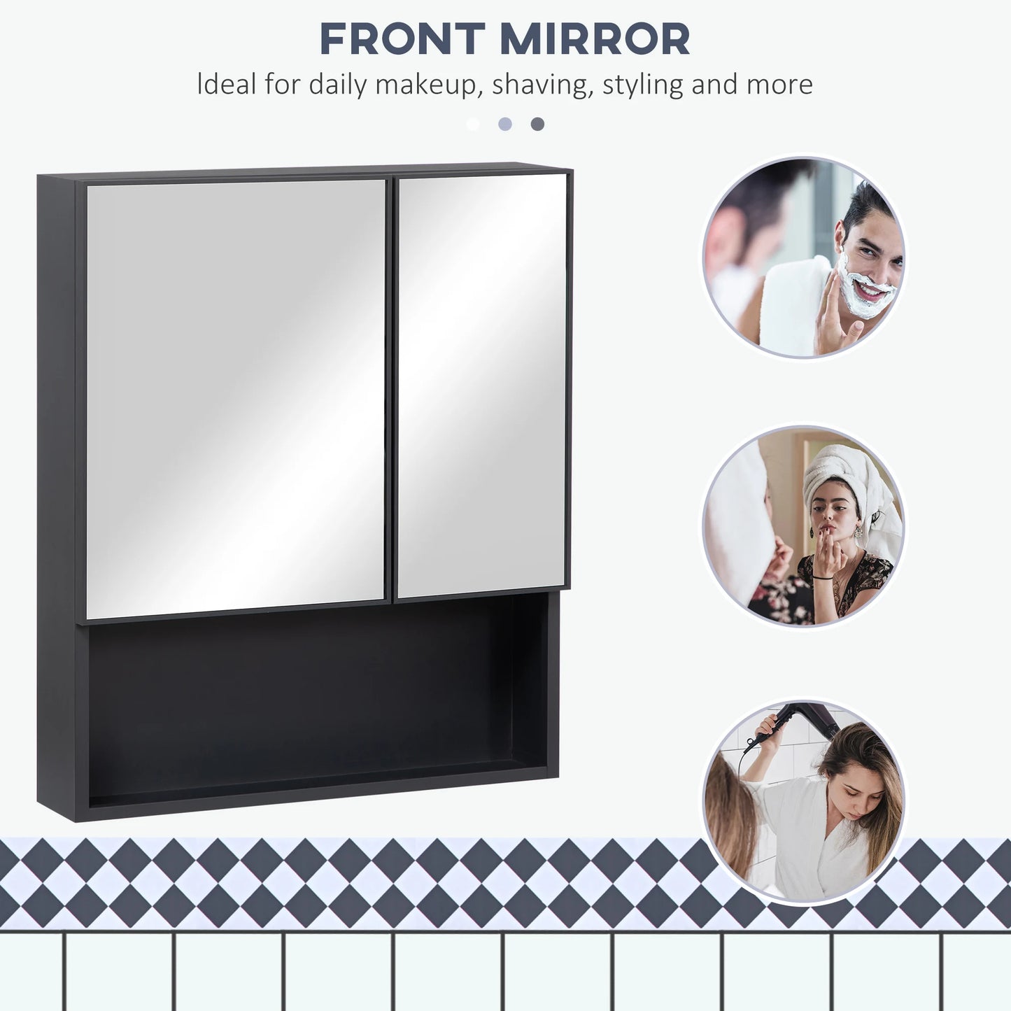 Kleankin Wall-Mounted Medicine Cabinet with Mirror, Bathroom Cabinet Black