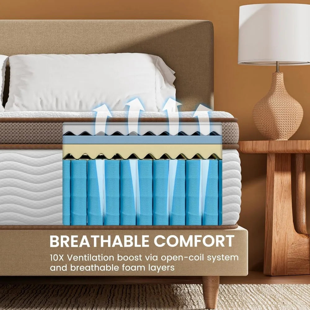 Premium Queen Mattress 12 Inch - Hybrid Mattress with Advanced Pocket Spring Technology - Optimal Spinal Support - Pain Relief
