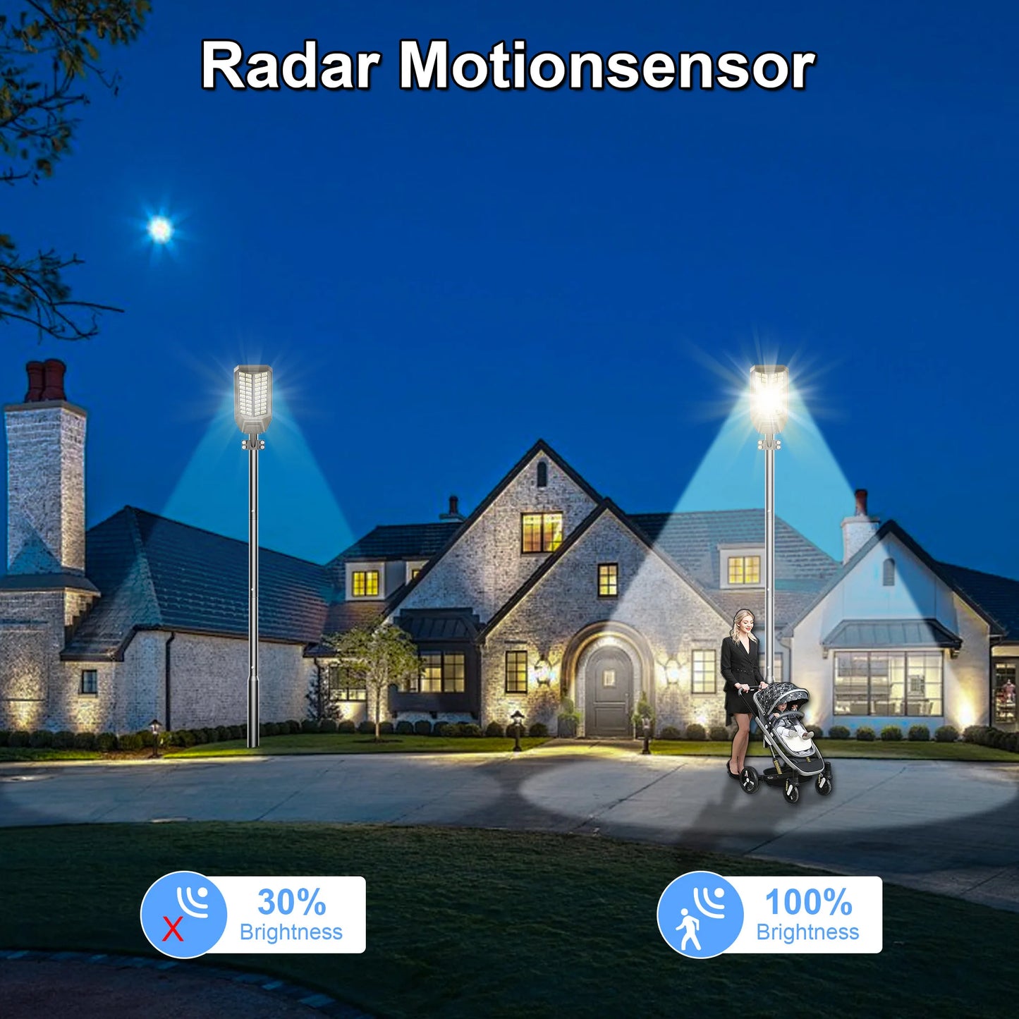 2 Pack 8000W Solar Street Light With Motion Sensor Lamp