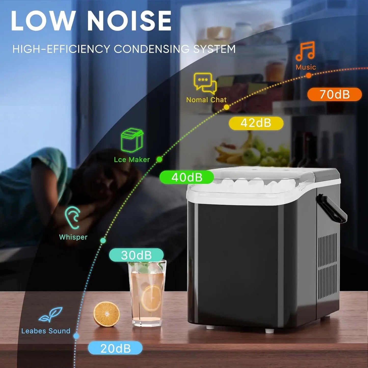 Portable Ice Maker For RV 26lbs 24H Quiet Self Cleaning