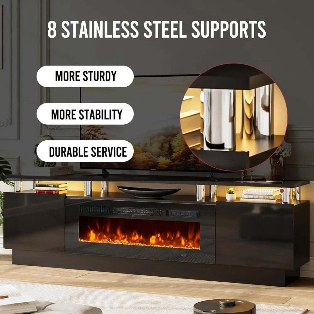 Fireplace TV Stand with 36" Fireplace, 70" Modern Electric Floating TV Stands Wall Mounted, TV Console Cabinet High Gloss Enter