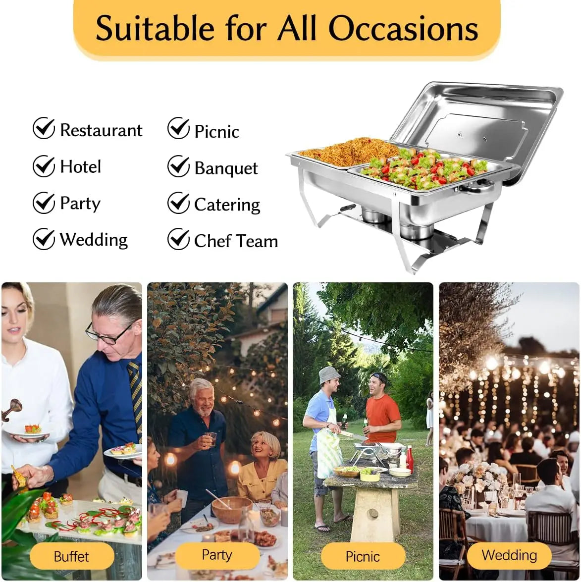 Snowtaros 4 Pack 8Qt Chafing Dish Set Stainless Warmer