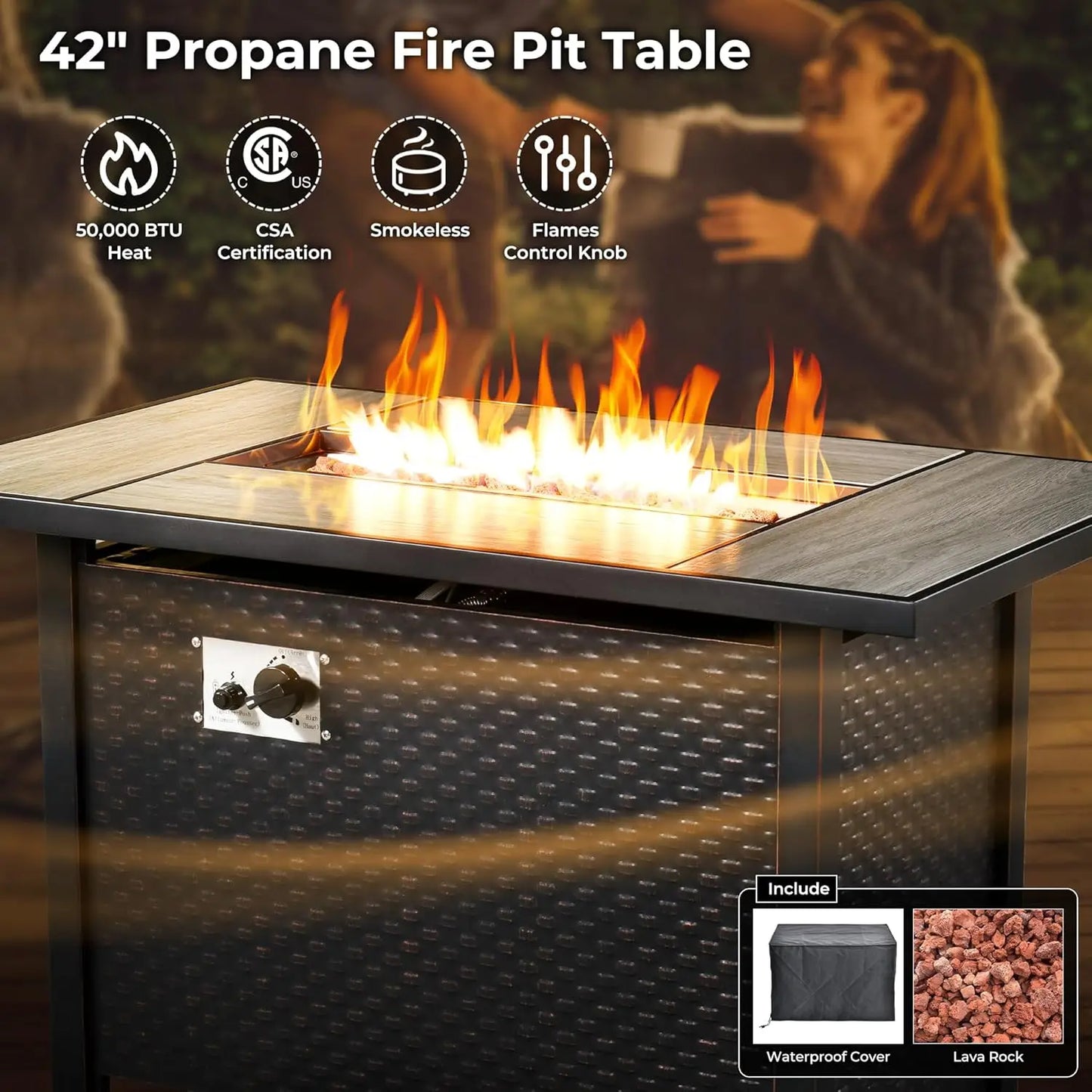 11 Piece Outdoor Patio Set With Fire Pit Table And Wicker