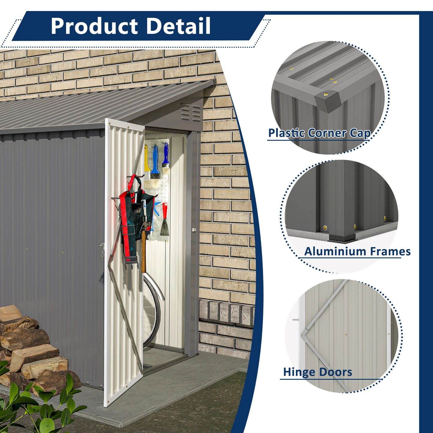 LZBEITEM 4x8 Metal Wall Mounted Garden Storage Shed Grey