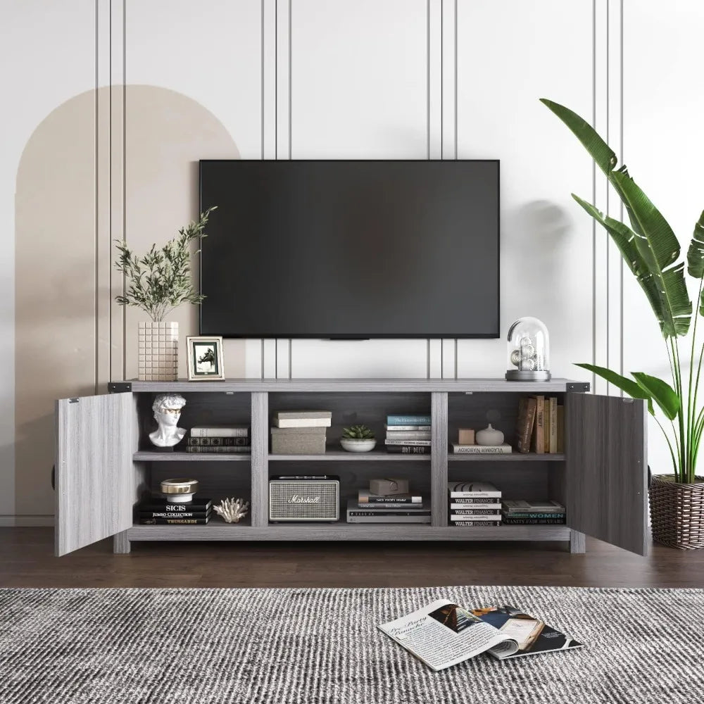 Modern Farmhouse TV Stand with Two Barn Doors and Storage Cabinets,Living Room Furniture,Entertainment Center Console Table