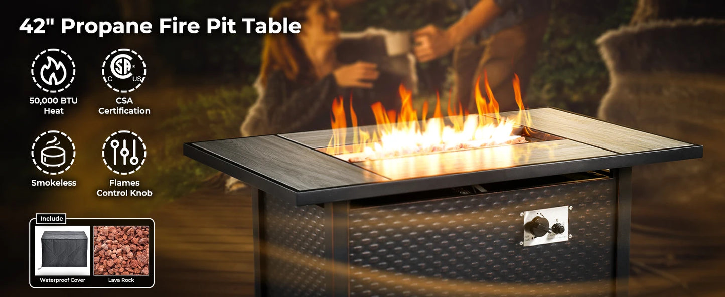 11 Piece Outdoor Patio Set With Fire Pit Table And Wicker