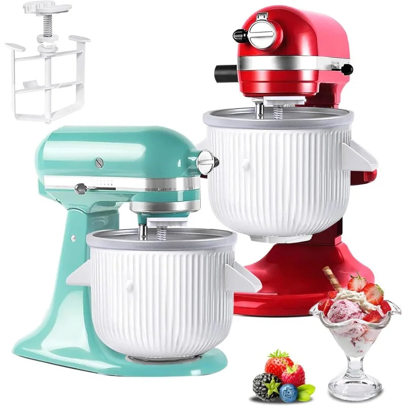 Ice Cream Maker Attachment for KitchenAid Stand Mixer, Compatible with 4.5/5QT & 6QT Stand Mixers, 2 Quart Frozen Kitchenaid Ice