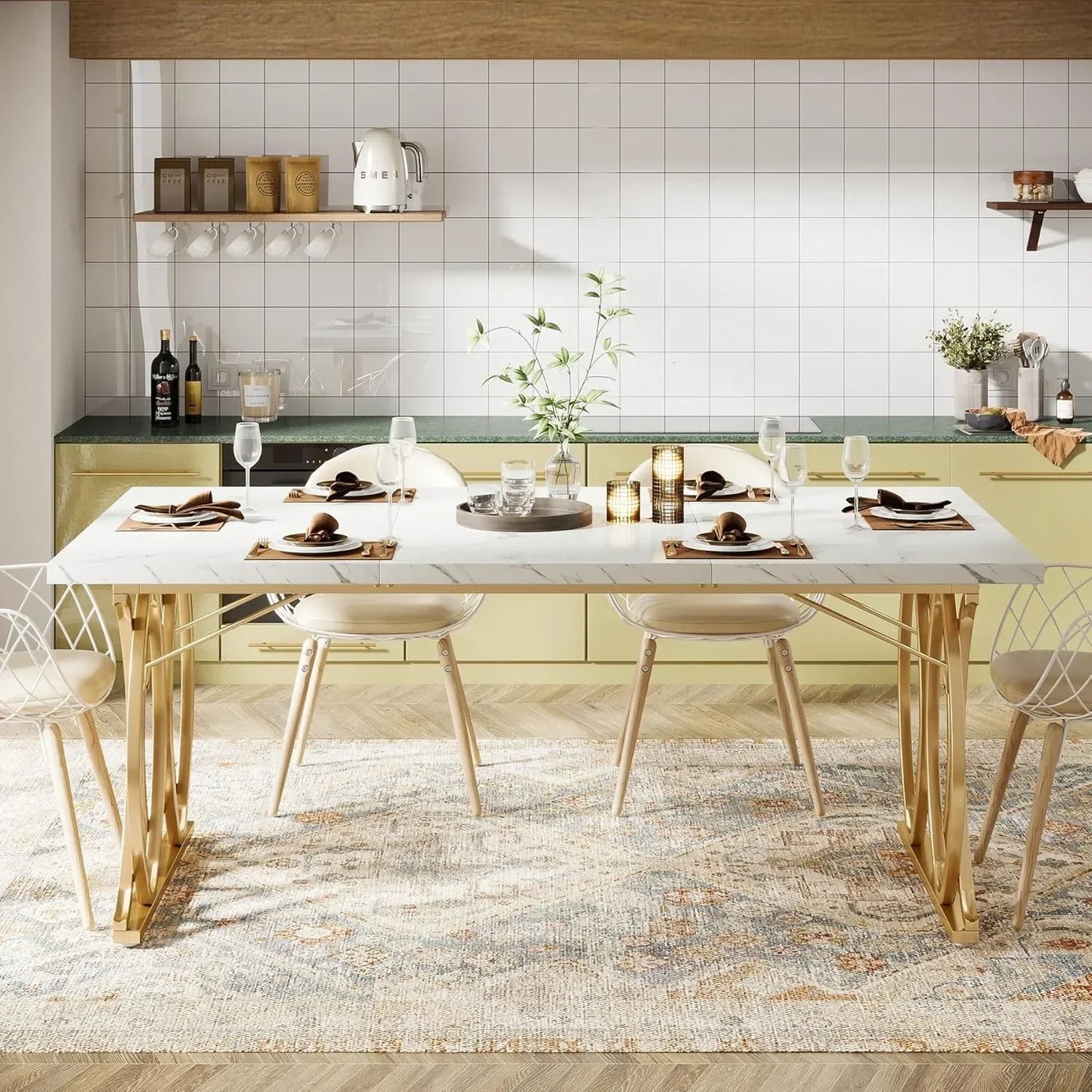Modern 63 Inch Rectangular Dining Table For Four To Six