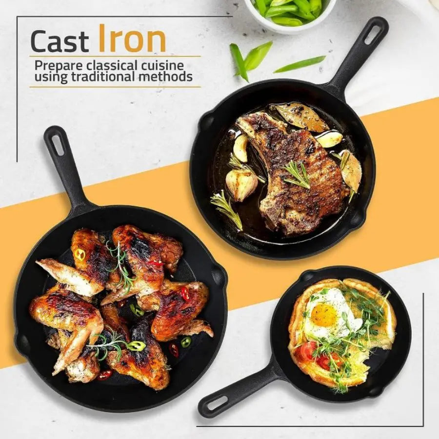 3PCS\4PCS\5pcs Cast Iron Skillet Set, Cast Iron Pan Without Coating Set, 6 Inch/8 Inch/10 Inch Cast Iron Frying Pan, Household P