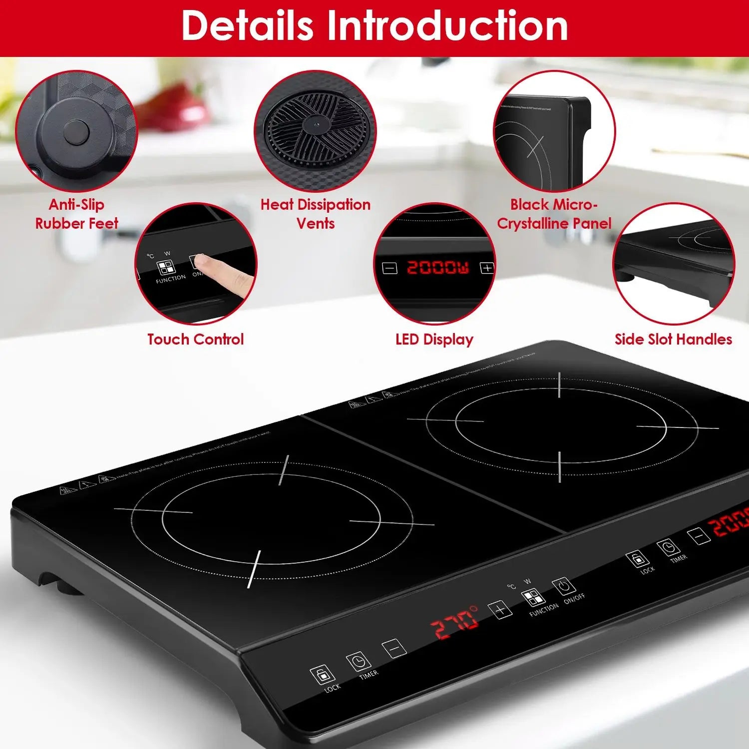 Powerful 4000W Dual Pot Induction Cooktop 110V Fast Heating