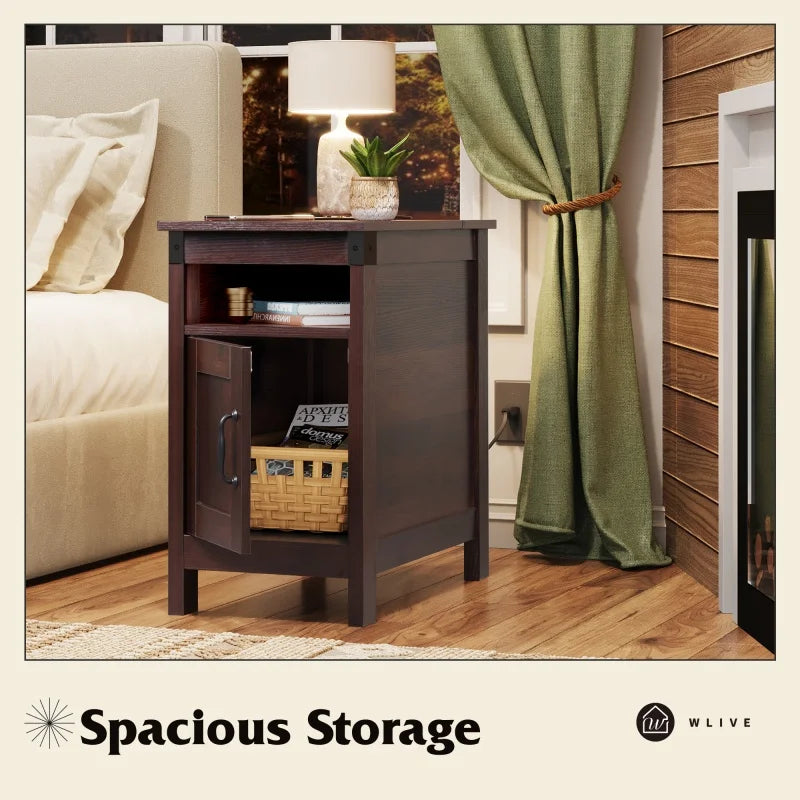 GALAXHERO End Table Charging Station Narrow Side Table Farmhouse Night Stand Storage Living Room Bedroom