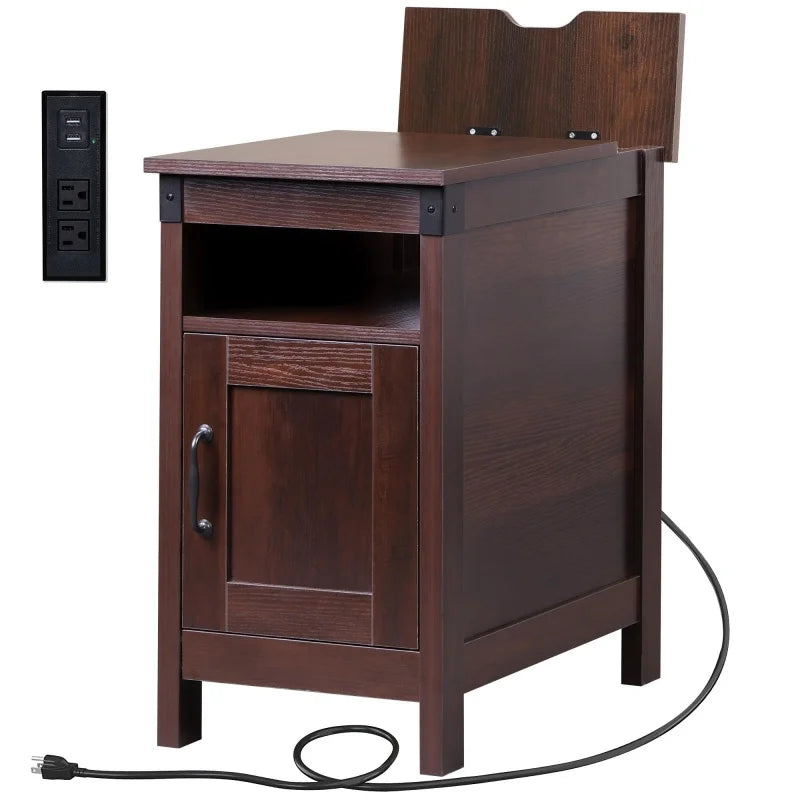 GALAXHERO End Table Charging Station Narrow Side Table Farmhouse Night Stand Storage Living Room Bedroom